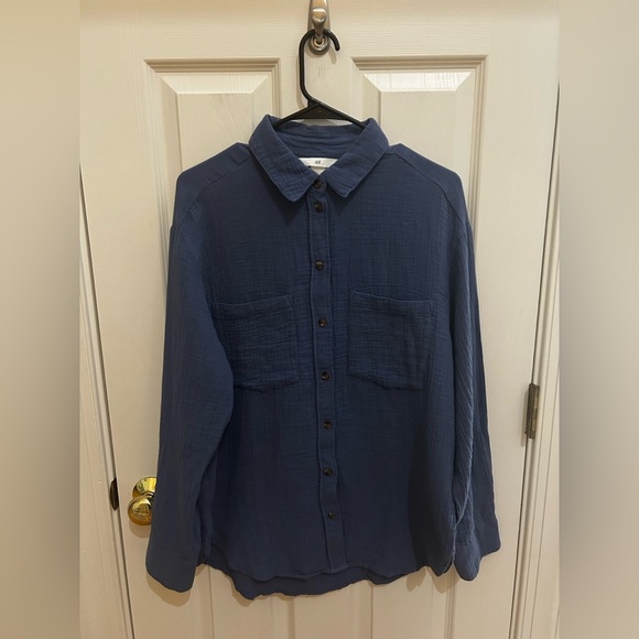 H&M Blue Linen Button Up - Picture 3 of 10